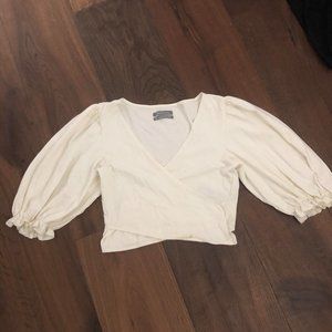White/Cream cropped cross wrap shirt